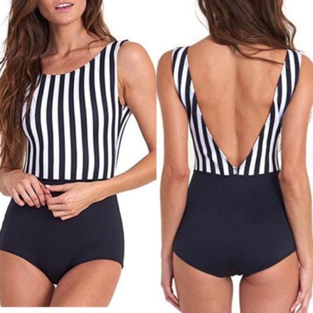 TEMPT ME BLACK & WHITE STRIPE ONE PIECE SWIMSUIT